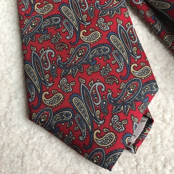 CHRISTIAN DIOR Red Paisley 100% Silk Vintage Tie - Picture 2 of 5
